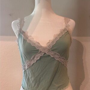 SHEIN Lace Trim Green Tank Top